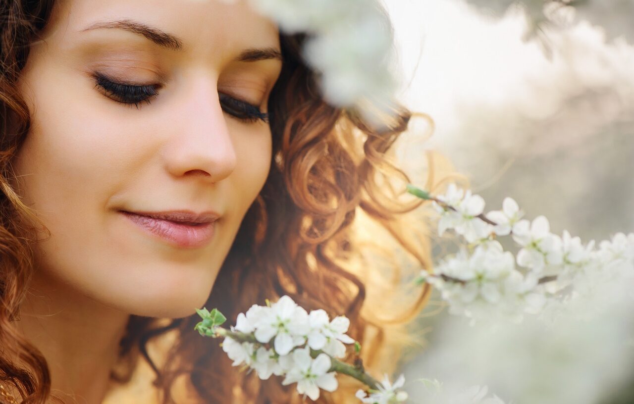 woman looking peaceful and happy