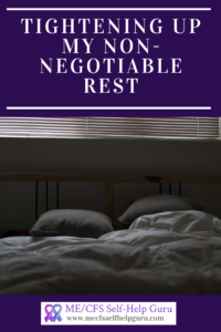pin for non-negotiable rest, showing a bed in a darkened room